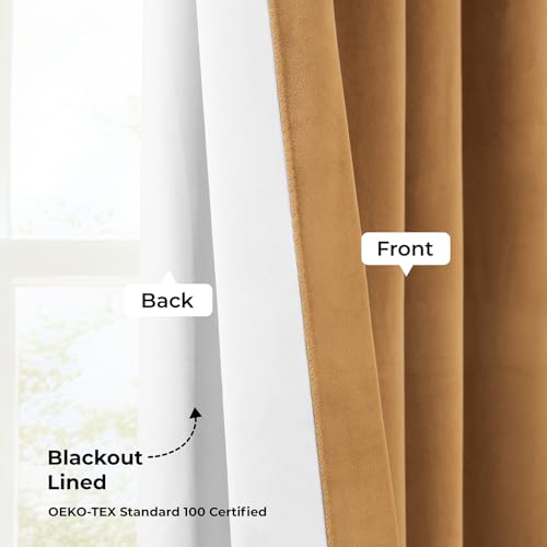 HPD Half Price Drapes Extra Wide Signature Blackout Velvet Curtains 120 Inch Long 1 Panel, 4-Pass Hotel Blackout Lined Window Curtains Thermal Blackout Curtains for Bedroom 100W x 120L, Amber Gold - color: Amber Gold, size: 100"W x 120"L (Pack of 1)