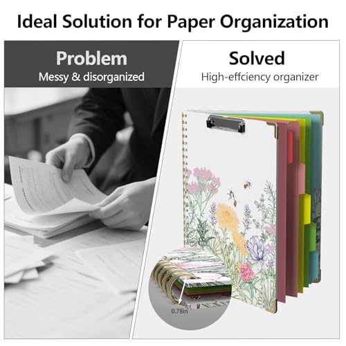 Clipboard Folio with Storage 8.5 X 11 Padfolio Notebook, Clipboards with Notepad Spiral with 10 Pockets and 5 Folders Nursing Teacher School Essentials (Wild Flowers) - color: Wild Flowers