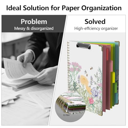 Clipboard Folio with Storage 8.5 X 11 Padfolio Notebook, Clipboards with Notepad Spiral with 10 Pockets and 5 Folders Nursing Teacher School Essentials (Wild Flowers) - color: Wild Flowers