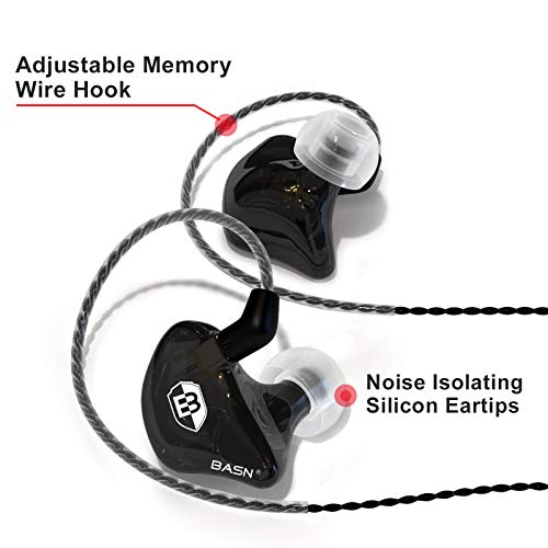 BASN Bsinger BC100 in Ear Monitor Headphones Universal Fit Noise Isolating IEM Earphones for Musicians Singers Studio Audiophiles (Black) - color: Black