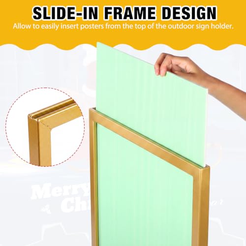 Blulu 4 Pcs Sign Stand Holder, 19.6"x 27.5" Double Sided Metal Wedding Sign Stand, Heavy Duty Floor Standing Poster Holder, Outdoor Banner Stands with Non Slip Mat for Board and Foam Display (Gold) - color: Gold