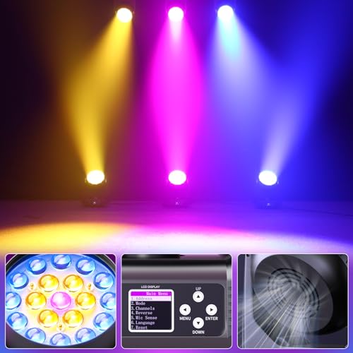 Moving Head Lights 19x15W RGBW 4-in-1 LED Stage Light with Zoom Beam Wash Effect by Sound Activated Auto DMX Control for Wedding DJ Disco Parties Nightclub Show Bar (4 Packs)