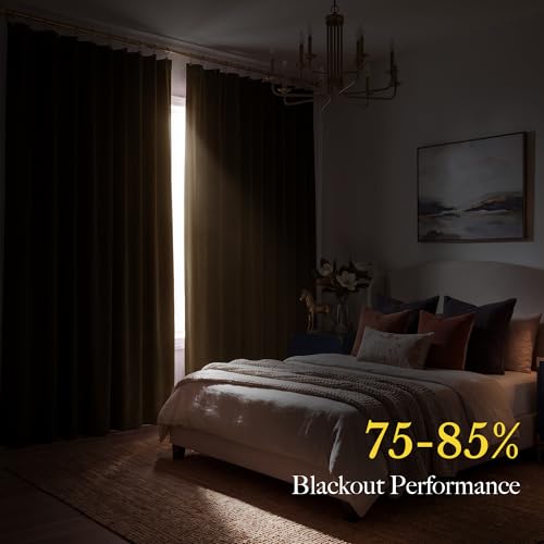 RYB HOME Brown Velvet Blackout Curtains 84 inches Long for Bedroom | Thermal Insulated, Room Darkening, UV Privacy Block, With Hook Belt, Back Tab, Living Dining Room, W52 x L84, 2 Panels - color: Brown, size: 52"W x 84"L (Pack of 2)