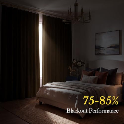 RYB HOME Brown Velvet Blackout Curtains 84 inches Long for Bedroom | Thermal Insulated, Room Darkening, UV Privacy Block, With Hook Belt, Back Tab, Living Dining Room, W52 x L84, 2 Panels - color: Brown, size: 52"W x 84"L (Pack of 2)