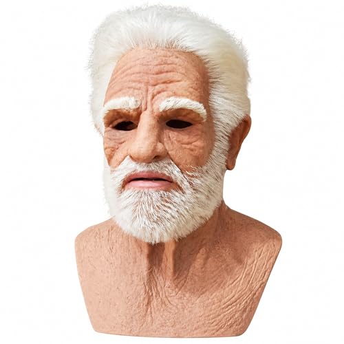 Realistic Old Man Mask for Adults, Elderly Grandpa Full Head Halloween Costume Mask for Cosplay and Costume Party - color: H
