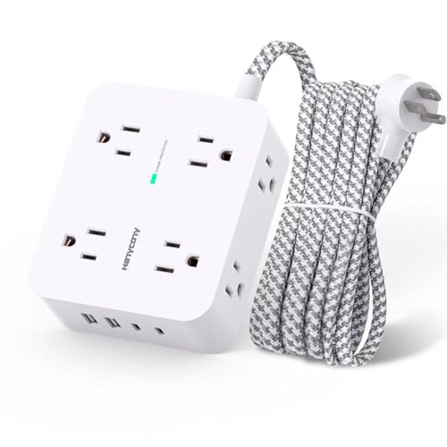 HANYCONY Surge Protector Power Strip, 1080J, 5 Ft Braided Extension Cord - color: White, size: 5ft