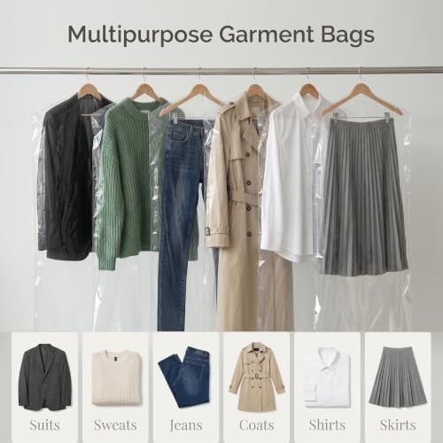 100 Pcs 60 Inch Clear Plastic Hanging Garment Bags | Dry Cleaner Laundry Bags Dust-Proof Hanging Clothes Storage for Long Dresses Skirt Coat Suit Shirt Jacket