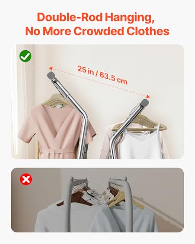 VEVOR Clothes Rack, Rolling Clothing Garment Rack, Extendable Carbon Steel Clothing Racks with Wheels for Bedroom, Laundry, Living Room - style: Modern
