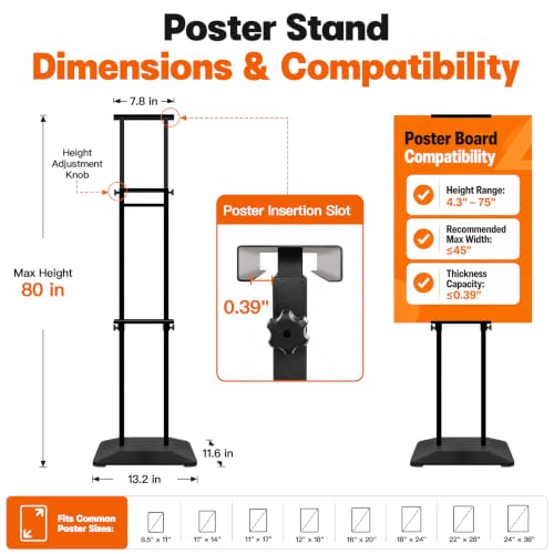 2 Pack Pedestal Poster Stands for Display, Adjustable Heavy Duty Poster Board Stand Height Up to 80", Double-Sided Floor Standing Sign Holder for Foam Board & Banner Signs, Black - size: 2Pack Pedestal Poster Stand