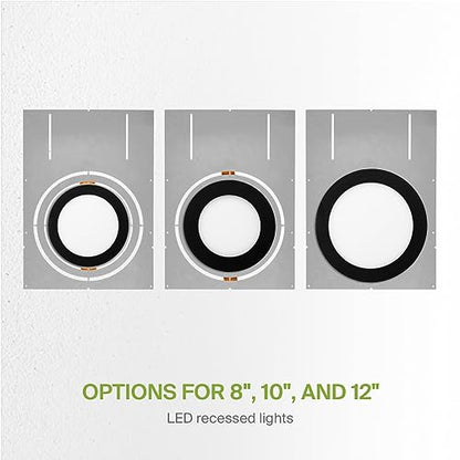 ASD 24 Pack New Construction Mounting Plate Round Hole - 8/10/12 Inch Flat Galvanized Steel Wafer Light Rough In Plate, Universal Light Fixture Mounting Bracket for LED Recessed Lighting - color: Asymmetric 8-10-12", size: 24 Pack