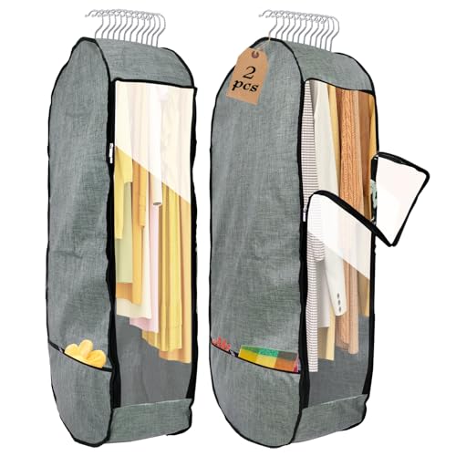 2PCS 50”Garment Bags for Hanging Clothes,Chakera Large Breathable Garment Bag for Closet Storage with 10”Gusseted,Clear Clothing Storage Garment Cover for Dress Sweater with Double Zipper,Grey - size: 50''*24''*10''(2PCS）