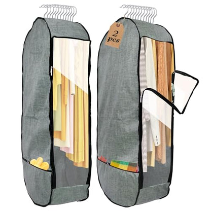 2PCS 50”Garment Bags for Hanging Clothes,Chakera Large Breathable Garment Bag for Closet Storage with 10”Gusseted,Clear Clothing Storage Garment Cover for Dress Sweater with Double Zipper,Grey - size: 50''*24''*10''(2PCS）