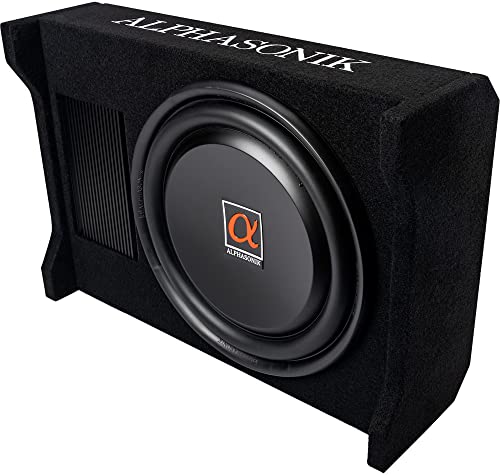 Alphasonik AS120A 12" 1500 Watts with a Built-in Amplifier Down-Firing Shallow Mount Enclosed for Tight Spaces in Cars and Trucks, Slim Thin Loaded Subwoofer Air Tight Sealed Bass Enclosure - size: 12 Inch - 1500 Watts Active