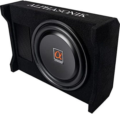 Alphasonik AS120A 12" 1500 Watts with a Built-in Amplifier Down-Firing Shallow Mount Enclosed for Tight Spaces in Cars and Trucks, Slim Thin Loaded Subwoofer Air Tight Sealed Bass Enclosure - size: 12 Inch - 1500 Watts Active
