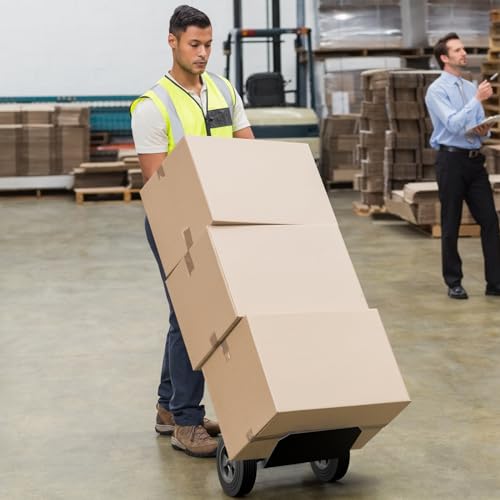 Goplus Hand Truck, P-Handle Hand Truck Dolly with Vertical Loop Handle, 10” Wheels, 15” x 9” Foldable Nose Plate, 660 LBS Capacity, Heavy Duty Metal Dolly Cart for Lifting, Moving, Delivery, Stairs