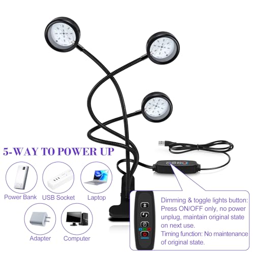 inShareplus 395nm~405nm Dimmable UV Gooseneck Light with USB,15W UV Black Curing Lamp, Clamp Lights with Clip for UV Glue Resin Curing, Gel Nail, Resin Art, Aquarium - color: Round, size: Three head