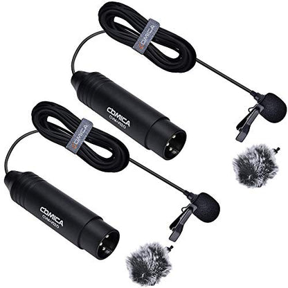COMICA XLR Microphone CVM-V02O 2 Pack 5.9 fts Phantom Power Omni-Directional Lavalier Lapel Microphone for Canon Sony Panasonic Camcorders Zoom H4n H5 H6 Tascam DR-40 DR-60D DR-70D DR-100 Recorders