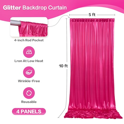 gogoparti 20x10FT Hot Pink Sequin Backdrop Curtain - 4 Panels of 5x10FT Wrinkle-Free Glitter Drapes for Photography, Birthdays, Weddings & Graduations - color: Hot Pink, size: 5FT x 10FT(4 panels)