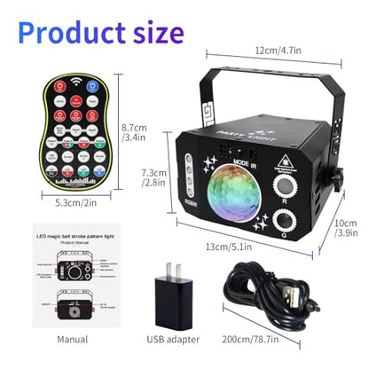 7 Lens Disco Ball Lights,USB Powered RGBW DJ Strobe Lighting Sound Activated,Laser Party Light Indoor Outdoor for Xmas Club Bar Parties Holiday Christmas Home Decoration