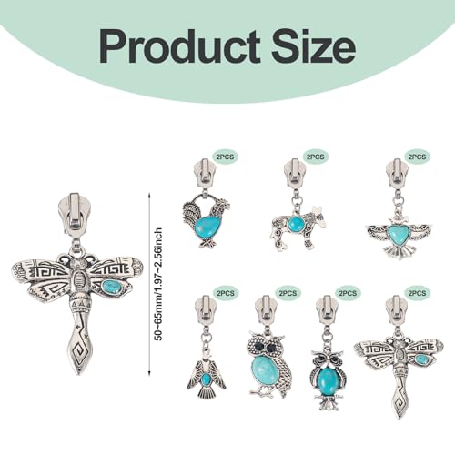 Sparkeads 14Pcs Turquoise Alloy Zipper Replacement Slider,Antique Silver Zippers Sliders for Sewing,Metal Zipper Pull Replacement for DIY Craft Bag Luggage Clothing Wallet Jacket Supplies-Animals - style: Animals