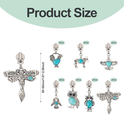 Sparkeads 14Pcs Turquoise Alloy Zipper Replacement Slider,Antique Silver Zippers Sliders for Sewing,Metal Zipper Pull Replacement for DIY Craft Bag Luggage Clothing Wallet Jacket Supplies-Animals - style: Animals