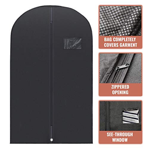 PLX 40" Black Garment Bags Suit Bag for Travel & Clothing Storage | Dresses and Coats Protection for Men and Women, Hanging Cover, Closet Protector, Shirts, Fur and Dance Costumes, Jackets - size: 5 pack black: 40” x 24”