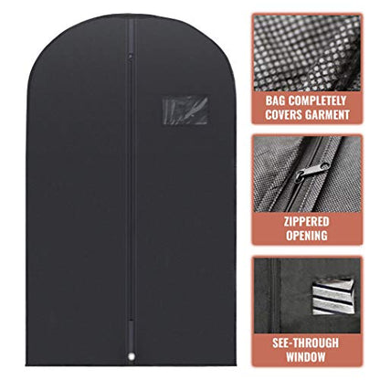 PLX 40" Black Garment Bags Suit Bag for Travel & Clothing Storage | Dresses and Coats Protection for Men and Women, Hanging Cover, Closet Protector, Shirts, Fur and Dance Costumes, Jackets - size: 5 pack black: 40” x 24”