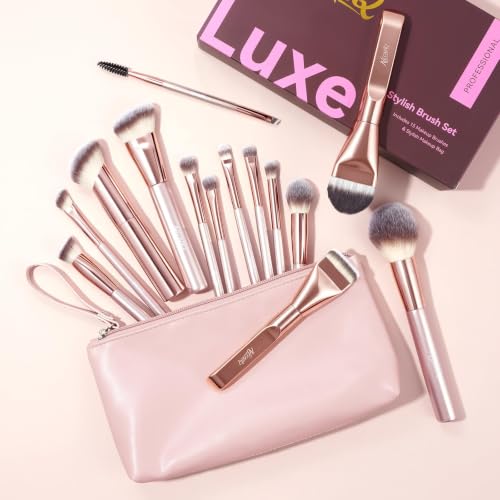 14 PCS Professional Makeup Brushes Set with Travel Cosmetic Bag(Pink) | Luxe Soft Synthetic Face & Eye Makeup Brush Kit for Foundation, Powder, Blush, Concealer, Eyeshadow, Contour, Eyebrow - color: 14PCS-0-Pink