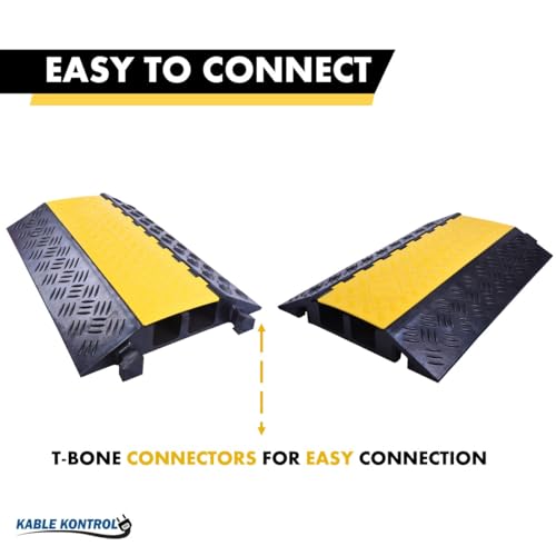 Kable Kontrol Atlas Heavy Duty Cable Protector Ramp - 2 Channel - 1 Pc - 35” Long Black & Yellow – 32000 Lbs Capacity - Rubber Speed Bump Wire Protector Cord Cover – CP9985 - size: 2 Channel - 35" - 1 Unit