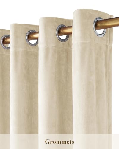 StangH Beige Velvet Soundproof Light Dimming Curtains, W42 x L84, 2 Panels - color: Beige Series - Beige, size: 42"W x 84"L (Pack of 2)