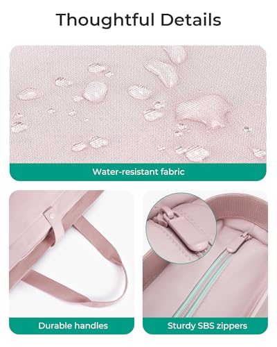 BAGSMART Tote Bag for Women, Foldable Tote Bag With Zipper Travel Shoulder Bag Handbag for Work - color: Baby Pink