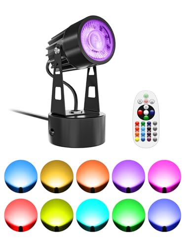 Spot Lights Indoor 3W RGB Uplighting Indoor Spotlight Lamp for Plants 120V Up Lights Christmas Decor US 2-Plug 6 FT Cord with Floor Foot Switch (1 Pack with Base) - color: RGBW, size: 1 Pack