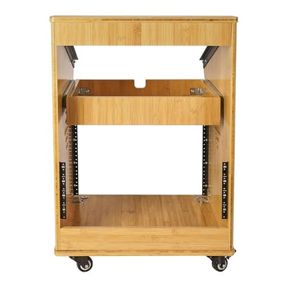 Sound Town DIY Solid Carbonized Bamboo Recording Studio Rack with 11U Slant Mixer Top, 8U Front, 2U Drawer, Rubber Feet, Casters, for Recording Room, PA/DJ Equipment, Home-Audio (STBR-M11X8) - size: 8U w/ Mixer Top, 2U Drawer