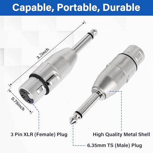 1/4" TS Male to XLR Female Adapter - 2 Pack 6.35mm 1/4" TS to XLR Connector - color: TS 6.35mm Male to XLR Female, size: 2 Pack