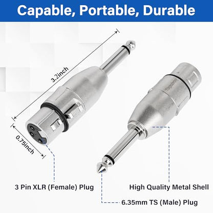 1/4" TS Male to XLR Female Adapter - 2 Pack 6.35mm 1/4" TS to XLR Connector - color: TS 6.35mm Male to XLR Female, size: 2 Pack
