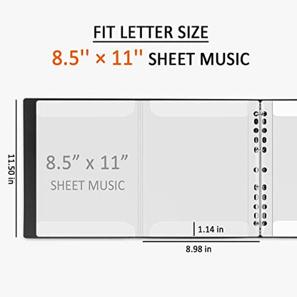 tutata Sheet Music Folder, 8.5 x 11 Music Binder, Writable Sleeves, Black | Less Page-Turning, 4 Page Expand, 52 Pockets, Letter Size Choir Folder