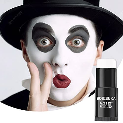 BOBISUKA Face Body White Paint Stick, Clown Makeup Eye Black Sticks for Sports, White Foundation Face Painting Kit for Halloween Skeleton Vampire Mime Skull Joker Special Effects Cosplay SFX Costume - color: White