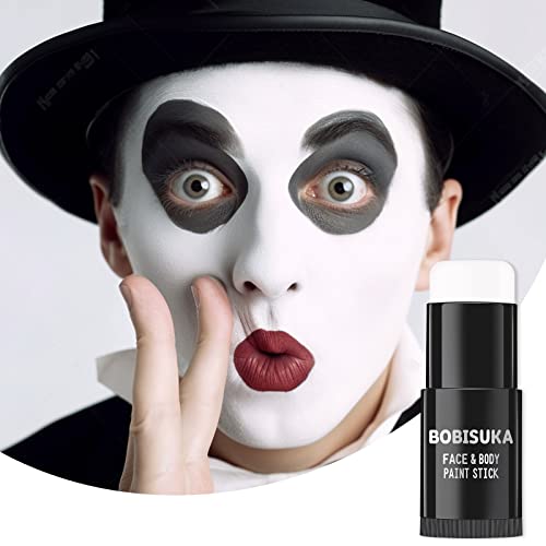 BOBISUKA Face Body White Paint Stick, Clown Makeup Eye Black Sticks for Sports, White Foundation Face Painting Kit for Halloween Skeleton Vampire Mime Skull Joker Special Effects Cosplay SFX Costume - color: White