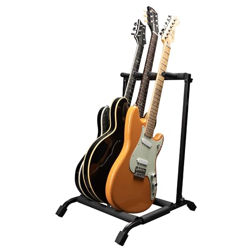 Gator Frameworks Rok-It Folding 3 Guitar Rack Stand (RI-GTR-RACK3) | Fits up to 3 Acoustic, Electric, or Bass Guitars with padded supports and a folding rack that travels and stores easily. - style: 3 Guitars