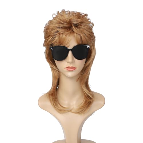 Mullet Wig, Retro Rocker Style Wig, 80s & 90s Costume Glam Party Accessory, Ideal for Halloween and Cosplay (Strawberry Blonde) - color: w57-Strawberry Blonde
