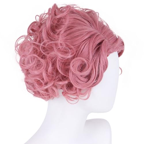 Short Curly Pink Wigs for Women Pastel Retro Hairstyles Lolita Cosplay - color: Pink