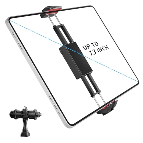 KraftGeek Phone iPad Mount for Tripod, Phone Holder for Capsule Music Stand | Fits 4.7"-13" Phones & Tablets, 1/4" Mount for Tripods, Cold Shoe for Light & Mic, Universal 1/4" Screw Adapter
