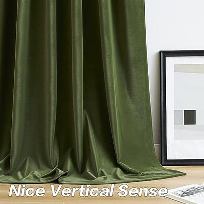 MUMFAS Velvet Curtains Olive Green 84 Inches Long 2 Panels Burg, Thermal Insulated Light Blocking Room Darkening Curtains/Drapes for Bedroom Living Room Back Tab Rod Pocket W52 x L84 - color: Olive Green, size: 52"W x 84"L (Pack of 2)