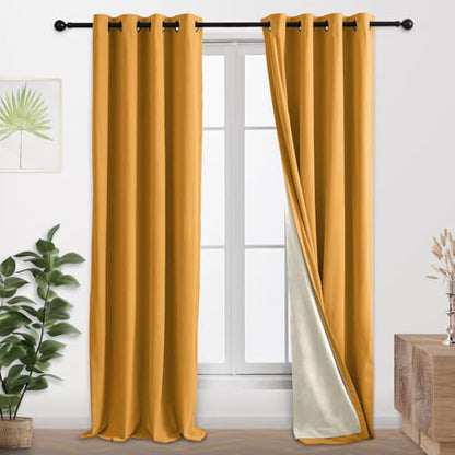 100% Full Blackout Velvet Curtains with Liner 52x96 Golden Yellow - color: Golden Yellow, size: 52"W x 96"L (Pack of 2)