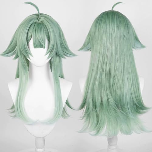 Anime Green Long Wigs with Bangs Women flipped out Wig Jellyfish-Head Adult COS Game Huo Fox Cosplay Wigs Halloween,Christmas,Comic con,Game Show,Party - color: Green white