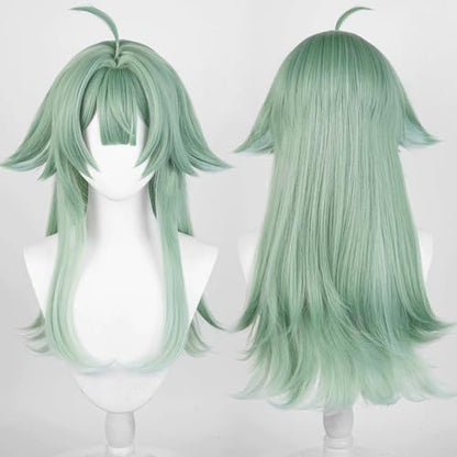 Anime Green Long Wigs with Bangs Women flipped out Wig Jellyfish-Head Adult COS Game Huo Fox Cosplay Wigs Halloween,Christmas,Comic con,Game Show,Party - color: Green white
