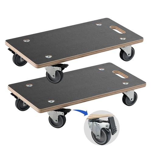 Anti-Slip Plywood Platform Dolly 2 Swivel + 2 Brake Caster Wooden Cart 550 Lbs Capacity (2 Packs per Set) Furniture Transporter Widely Use for Moving Heavy Furnitures,Goods, Green Plants - color: Rectangle With Brake