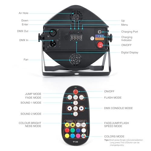 Wireless Rechargeable Par Can Lights 2 Pack Wireless Led Uplights Battery Powered Uplighting RGB 36W Stage Lighting for Events Dj Wedding Party Litake | Battery Powered RGB 36 Par Light Uplight for Event with DMX Controller Sound Activated Remote Control