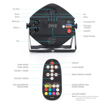 Wireless Rechargeable Par Can Lights 2 Pack Wireless Led Uplights Battery Powered Uplighting RGB 36W Stage Lighting for Events Dj Wedding Party Litake | Battery Powered RGB 36 Par Light Uplight for Event with DMX Controller Sound Activated Remote Control
