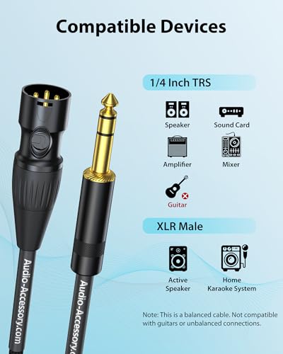 AA AUDIO ACCESSORY XLR Male to 1/4 Cable with XLR Cable 6ft Bundle, Rean Connectors from Neutrik, Kevlar-Reinforced Nylon Braided TRS to XLR Cable, Balanced Quarter Inch to XLR Male Cable, OFC - size: 6ft, style: XLR Male to 1/4 & XLR Cable